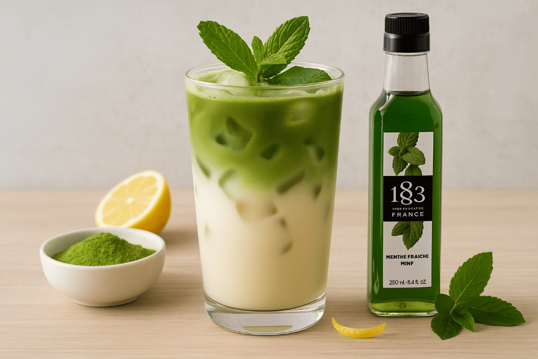Beau matcha latté glacé à la menthe