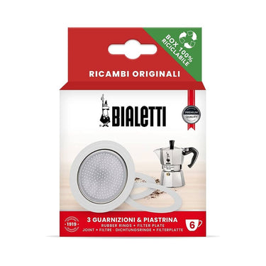 Bialetti | Set of 3 gaskets and 1 filter for 6 cups Moka