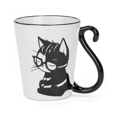 Black cat with glasses mug