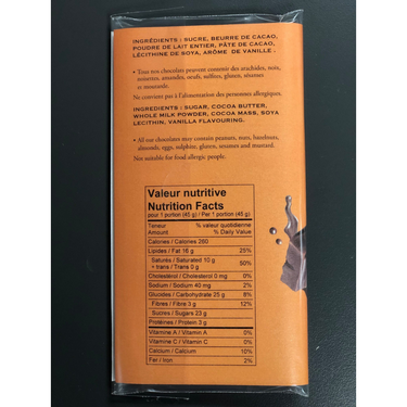 Informations tablette de chocolat au lait Ma Caféine