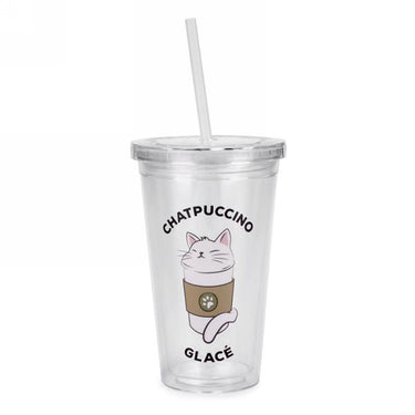 Iced Chatpuccino cup with straw