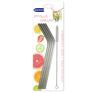 Reusable stainless steel straws with brush - box of 4